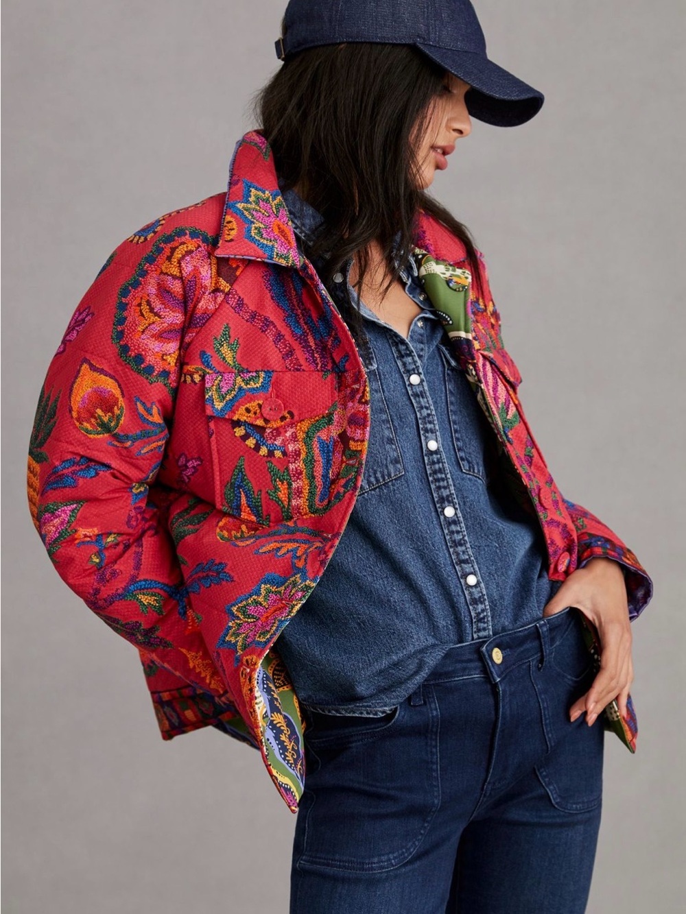 NWT Farm Rio Mixed Prints Tapestry Reversible Jacket XS